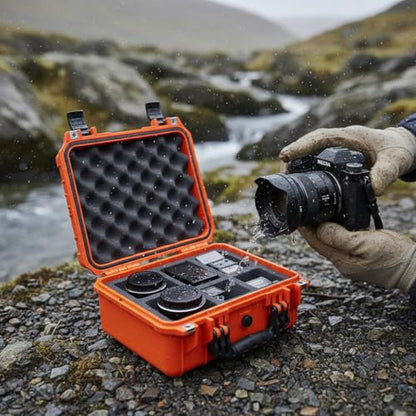 MEIJIA Portable All Weather Waterproof Protective Case,Hard Case,Camera Case With Customized Fit Foam,Fit Use of Drones,Camera,Equipments,Pistols,13.35 x11.63x5.98inches (Orange) - color: Orange