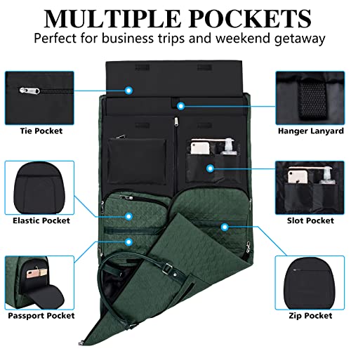 Garment Bag for Travel With Toiletry Bag Convertible Carry On Weekender Bag Large Travel Duffel Bags for Women 2 in 1 Hanging Suitcase Suit Travel Bags for Women & Men 3pcs Set (H-Green) - color: H-green