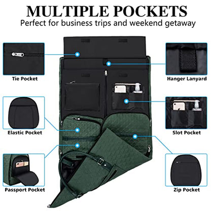 Garment Bag for Travel With Toiletry Bag Convertible Carry On Weekender Bag Large Travel Duffel Bags for Women 2 in 1 Hanging Suitcase Suit Travel Bags for Women & Men 3pcs Set (H-Green) - color: H-green
