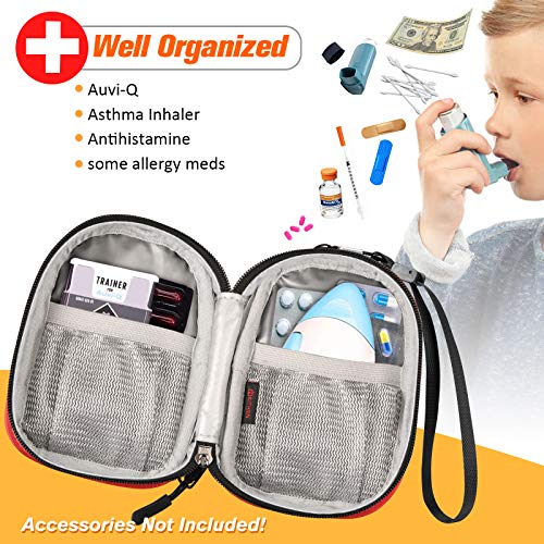 SITHON Insulated Medicine Carrying Case Bag - Small Travel Medication Organizer Emergency Medical Pouch Holds Auvi Q, Nasal Spray, Allergy Meds, Asthma Inhaler Case, Red - color: Red