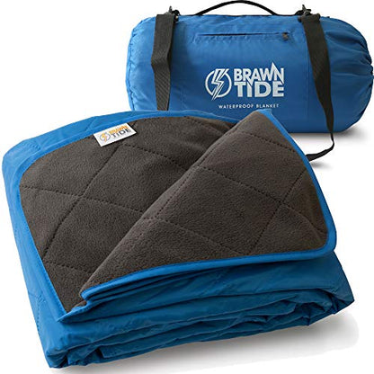 BRAWNTIDE Large Waterproof Outdoor Blanket, Extra Thick Fleece, Warm, Windproof & Sandproof, Quilted Stadium Blanket for Sports Events, Beach, Camping, Picnics, Dogs & Car, 82" x 55 - color: Royal Blue