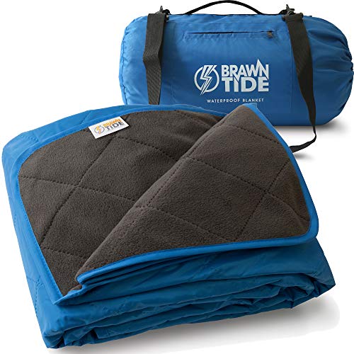 BRAWNTIDE Large Waterproof Outdoor Blanket, Extra Thick Fleece, Warm, Windproof & Sandproof, Quilted Stadium Blanket for Sports Events, Beach, Camping, Picnics, Dogs & Car, 82" x 55 - color: Royal Blue