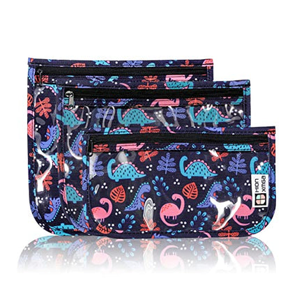 HIONXMGA TSA Approved Toiletry Bag, Set of 3 Clear Travel Toiletry Bag Quart Size Zipper Travel Pouch, Waterproof Makeup Cosmetic Bag for Women Men Kids Toiletries Carry on, Dinosaur - color: Dinosaur, Mixed Sizes