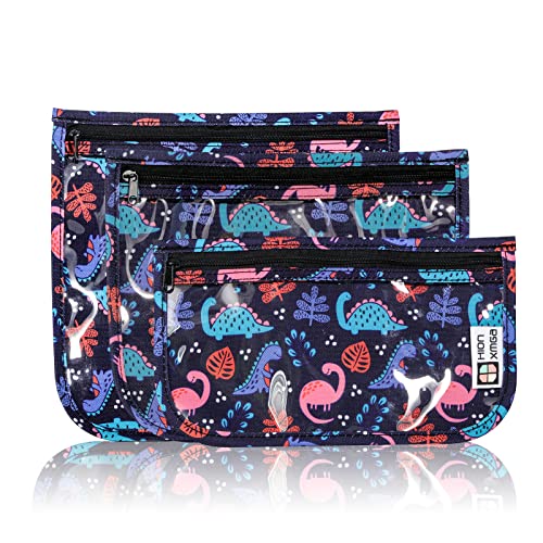 HIONXMGA TSA Approved Toiletry Bag, Set of 3 Clear Travel Toiletry Bag Quart Size Zipper Travel Pouch, Waterproof Makeup Cosmetic Bag for Women Men Kids Toiletries Carry on, Dinosaur - color: Dinosaur, Mixed Sizes