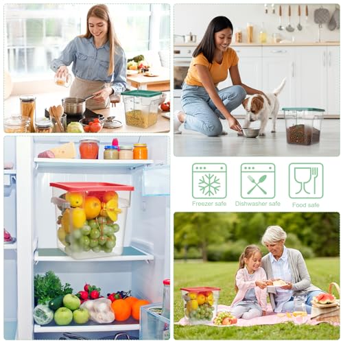 Lallisa 4 Pcs 8qt & 4qt Clear Food Storage Containers with Lids Handles and Scales, Stackable Plastic Square Food Storage Containers for Dough Proofing Baking Kitchen Restaurant(Red, Green) - color: Red, Green