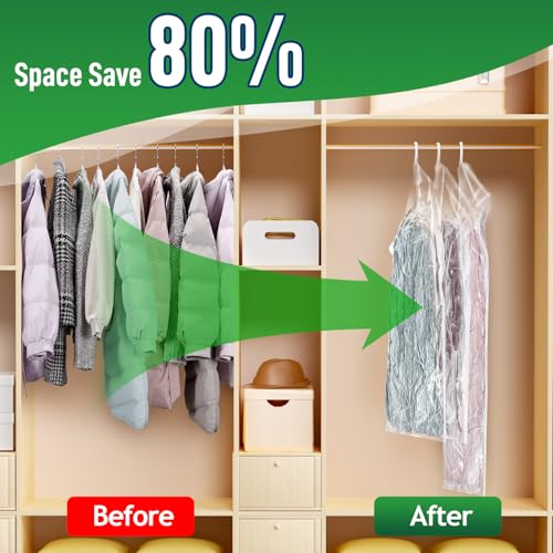 Hanging Vacuum Storage Bags For Clothes With Hand Pump,Coat Storage Bag Hanging,Vacuum Bags For Clothes,Space Saver Vacuum Storage Bags,Garment, Clothing, Dress, Suit, Long Coat, Jacket(Long 4 Pack） - size: 4 Long