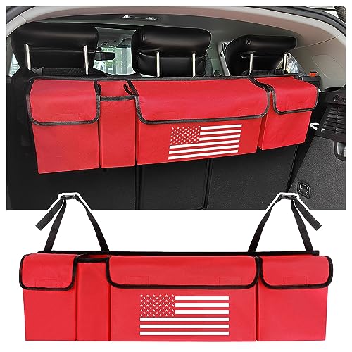 Turcee Car Trunk Organizer,Large Capacity Car Storage Organizer with US Flag Design,Hanging Foldable Car Organizers and Storage Car Interior Accessories (Red) - color: Red