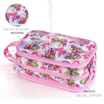Kids Toiletry Bag for Girls, Travel Toiletry Bag for Little Young Girls Cosmetic Bag Makeup Bag Waterproof Hanging Wash Bag Toddler Toiletries, Butterfly Pink - color: Pink-Butterfly