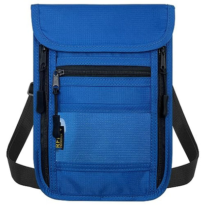 sundee Travel Neck Wallet with Double Zippers, RFID Blocking Passport Holder with Adjustable Neck Strap for Men and Women to Keep Cash, Credit Cards and Travel Documents Safe - Dark Blue - color: Dark Blue