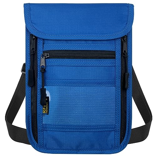 sundee Travel Neck Wallet with Double Zippers, RFID Blocking Passport Holder with Adjustable Neck Strap for Men and Women to Keep Cash, Credit Cards and Travel Documents Safe - Dark Blue - color: Dark Blue