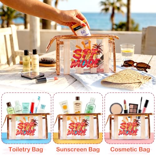 COSHAYSOO Sunscreen Bag Clear Makeup Toiletry Pouch Beach Vacation Essentials for Women Teen Girls Trip Gifts Summer Pool Travel Must Have Accessories Waterproof Stuff - color: Multi-SPF Mode