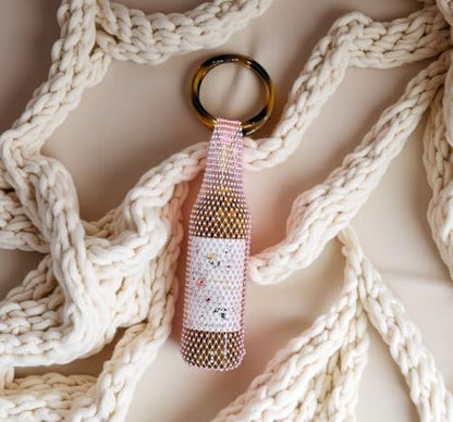 Munyee Hua Rhinestone Wine Bottle Holder Bag Reusable Tote Carrier Crystal Mesh Evening Purse with Ring Handle Gift Bags Carrier for Birthday Picnic Party Wedding (Brown Handle Pink Rhinestone) - color: Brown Handle Pink Rhinestone