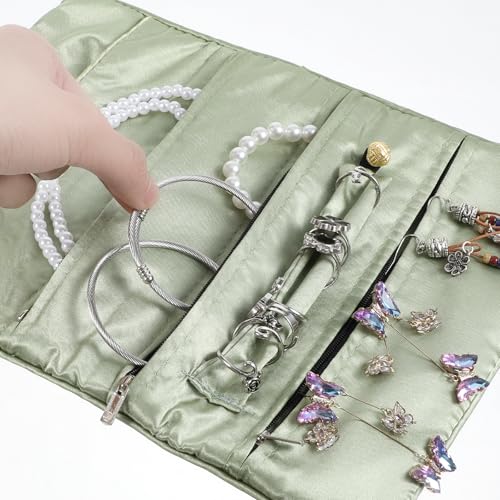 Embroidery Travel Jewelry Bag Roll, Embroidery Jewelry Organizer Roll, Jewelry Travel Bag, Embroidered Flower and Bird Brocade Organizer with Tie, Foldable Ancient Style Pouch, Jewellery Organizer