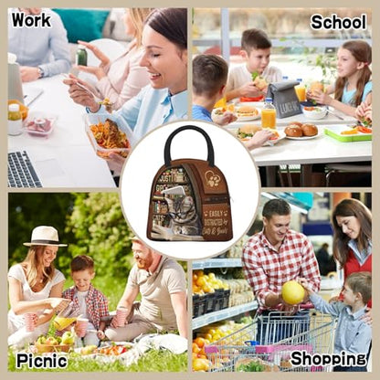 Cute Cat Lunch Box for Women Reusable Funny Cats Reading Books Lunch Boxes Insulated Cute Animal Cat Lover Lunch Tote Bag for Men & Women Office Work Travel Picnic - color: Cat