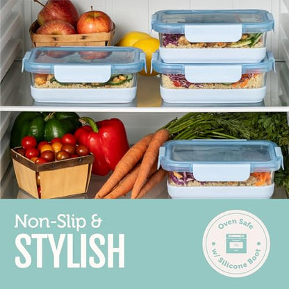 Ello Duraglass Refresh 3.4 Cup Meal Prep Sets 10Pc, 5 Pack Set- Glass Food Storage Container with Silicone Boot and Airtight BPA-Free Plastic Lids, Dishwasher, Microwave and Freezer Safe, Melon - color: Melon Refresh