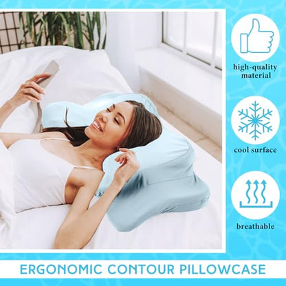 Hahafelt Cooling Cervical Neck Pillowcase Cover (Only Pillow Case) Ergonomic Pillowcase with Zipper Breathable Contour Pillow Cover for Side Back Stomach Sleepers(Haze Blue,Standard Size) - color: Haze Blue, size: Standard Size