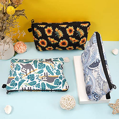 MAGEFY Makeup Bags for Women, Portable Travel Cosmetic Bag with Black Zipper Pouch Waterproof Makeup Pouch Multifunctional Small Bag for Women (1 pack, blue flower 0175) - color: blue flower 0175