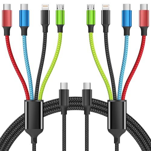 USB C Multi Charging Cable, Dual USB C 4 in 1 Charging Cable, Multi Chargers for All Devices with IP/Type C/Type C/Micro Port, Compatible with Most Cell Phones/Tablets and More [2Pack 5FT] - color: Black_Red_Blue_Green2, size: 2Pack 5FT