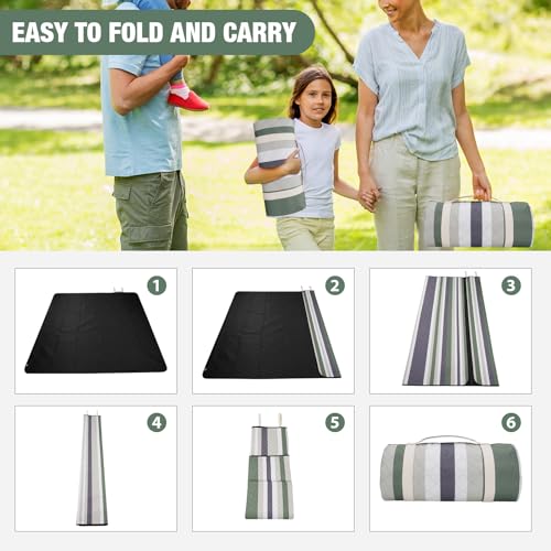Picnic Blankets Outdoor Extra Large - 80"x80" Portable Waterproof Picnic Blanket, Machine Washable 3-Layer Foldable Picnic Mat with Sandproof Backing for Grass, Park, Hiking, Concerts (GreenStrip) - color: Green