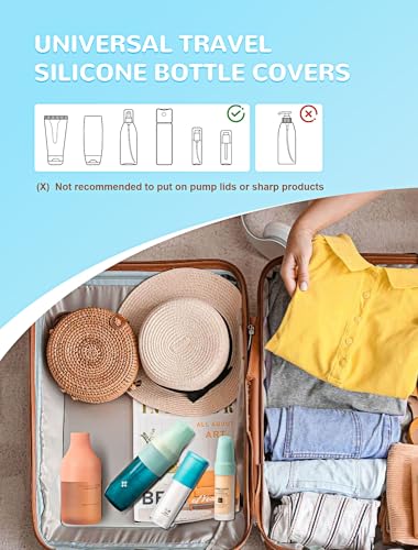 12 Pack Silicone Bottle Covers, Travel Essentials for Women Men, Elastic Sleeves for Leak Proofing, Beach Vacation Essentials, Cruise Essentials 2026, Colorful Airplane Travels Accessories