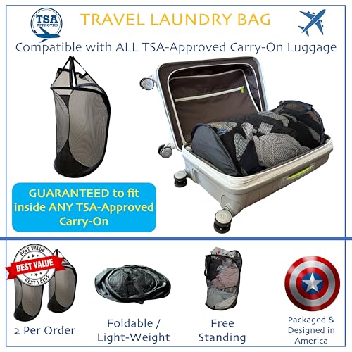 Travel Laundry Bags for TSA Compliant Carry On Luggage. Laundry bag travel, Travel Essentials, Cruise Essentials 2025, Luggage Sets, Packing Cubes (Black, 2-Pack)