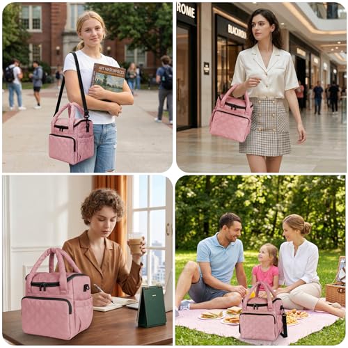 Women's Insulated Lunch Tote Bag - Inch Quilted Lunch Box for Women, Large Waterproof Cooler Bag with Pockets for Work, Picnic, Adult (deep pink) - color: deep pink