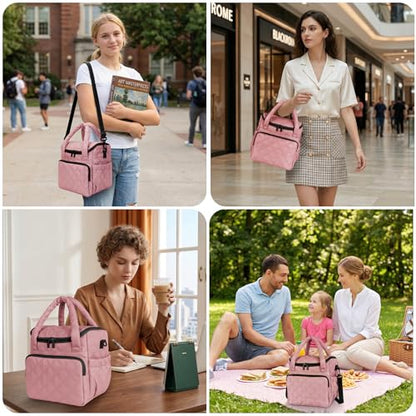Women's Insulated Lunch Tote Bag - Inch Quilted Lunch Box for Women, Large Waterproof Cooler Bag with Pockets for Work, Picnic, Adult (deep pink) - color: deep pink