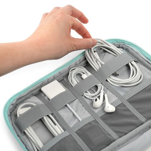 PAVILIA Travel Cord Organizer, Electronic Organizer Travel Case, Tech Case Cable Storage, Small Charger Cord Bag Pouch, Accessories Tech Gifts for Men Women, Teal - color: Teal