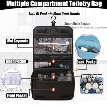 L&FY Hanging Travel Toiletry Bag Women's Cosmetic Organizer Makeup Case Pouch Men's Shaving Kits With Handle (Canvas Black) - color: Canvas Black, size: Compact Size