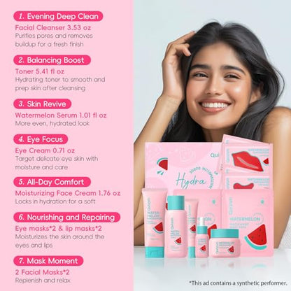 QUIYUM Watermelon & Niacinamide Skin Care Sets, Routine Facial Skincare Product, Beauty for Women, Hydration, Moisturizing, Oil Control, Glow Up, Teen Girl Gifts Trendy Stuff, Spa-Like at Home - size: 11pc