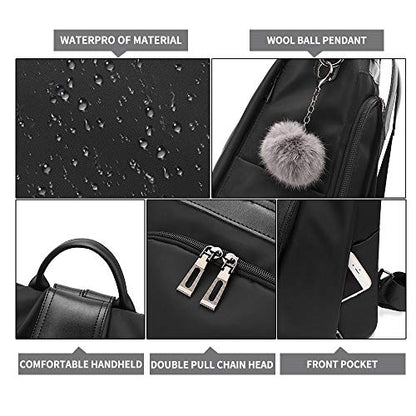 PINCNEL Women Backpack Purse Waterproof Nylon Anti-theft Rucksack Lightweight Shoulder Bag - color: Black, size: Large