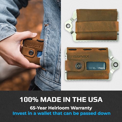 Trayvax Element Wallet, RFID Front Pocket Credit Card Holder with Money Clip, Minimalist Slim Leather Metal Wallet for Men and Women - color: Raw | Tobacco Brown