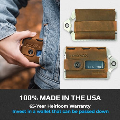 Trayvax Element Wallet, RFID Front Pocket Credit Card Holder with Money Clip, Minimalist Slim Leather Metal Wallet for Men and Women - color: Raw | Tobacco Brown