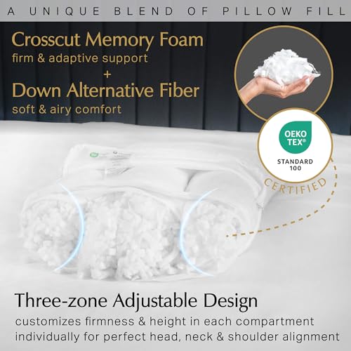 Aricove Bed Pillow for Sleeping, Side Sleeper Pillow for Adults, Queen Size, Adjustable Firm Memory Foam & Soft Microfiber Fill, Neck and Shoulder Support - size: Queen Size 20"x30"