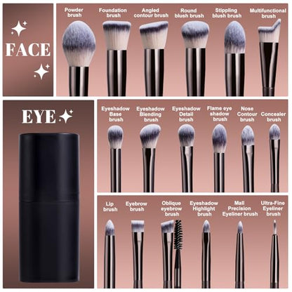 BS-MALL Makeup Brush Set 18 Pcs Premium Synthetic Foundation Powder Concealers Eye shadows Blush Makeup Brushes with black case (Coffee) - color: Coffee