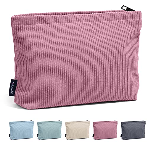MAANGE Cosmetic Bags for Women Small Makeup Bag for Purse Corduroy Makeup Pouch Travel Makeup Bag with Metal Zipper Make Up Bag for Travelling(PINK) - color: Red