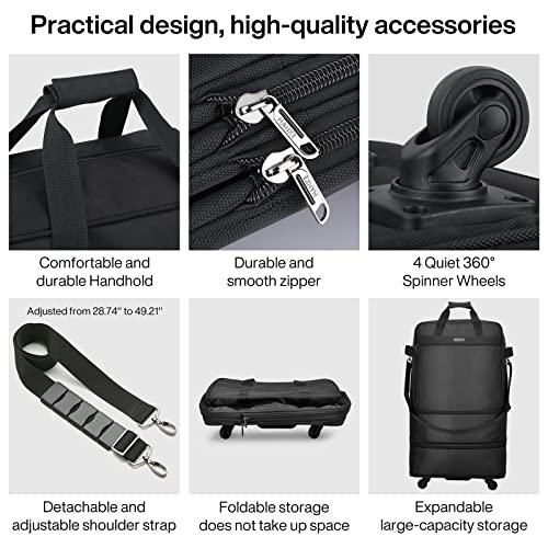 Hanke Suitcases with Wheels Expandable Foldable Luggage Bag Suitcase Collapsible Rolling Travel Bag Duffel Bag for Men Women Lightweight Suitcases without Telescoping Handle, Black - color: Black Upgrade Version