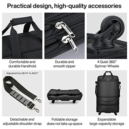 Hanke Suitcases with Wheels Expandable Foldable Luggage Bag Suitcase Collapsible Rolling Travel Bag Duffel Bag for Men Women Lightweight Suitcases without Telescoping Handle, Black - color: Black Upgrade Version