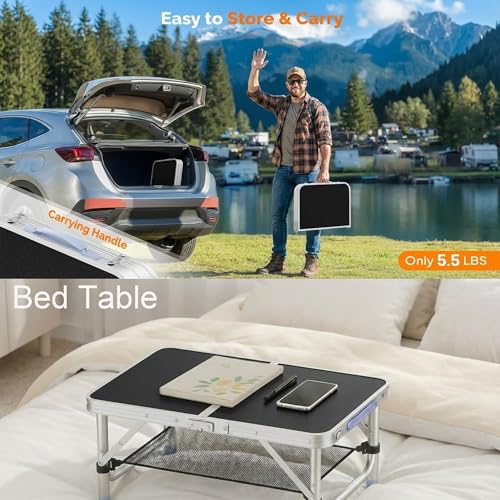 Small Folding Table Portable, 2FT Camping Pinic Table with 3 Adjustable Height, Aluminum Foldable Lightweight Patio Side Table with Carry Handle for Outdoor Hiking Camp BBQ Beach (Black) - color: Black