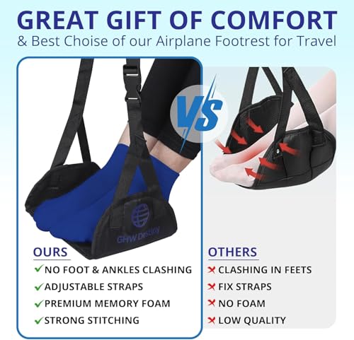 Airplane Foot Hammock for Plane Travel with Memory Foam, Adjustable Airplane Foot Rest & Foot Hammock with Flat Base Best Plane Travel Essentials for Long Flight Comfort & Relaxation