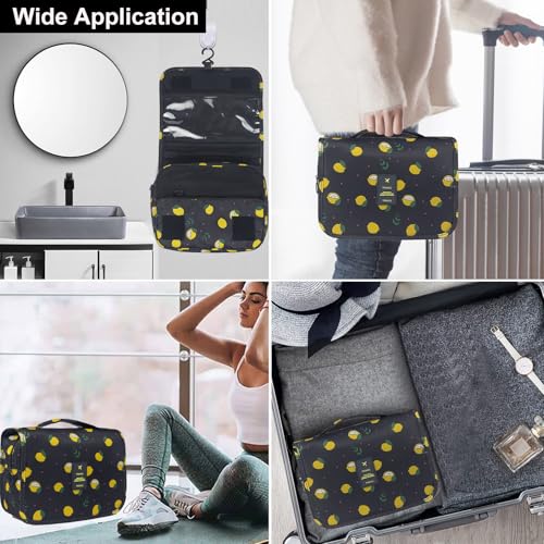 Travel Toiletry Bag for Women, Hanging Toiletry Bag with Multi-Pockets, Toiletry Bag for Traveling Easy Clean, Travel Organizer Bag Black-Lemon - color: Black-lemon