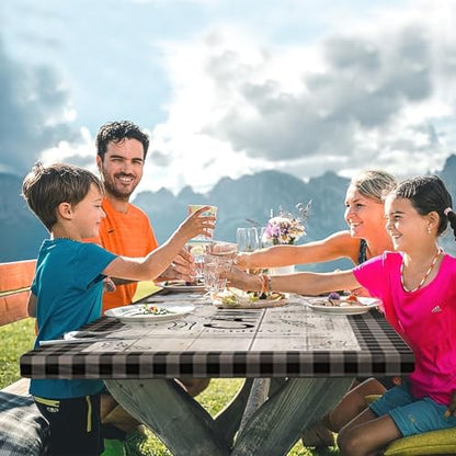 Picnic Table Cover with Bench Covers Elastic Edges, Blue Camper Fitted Table Cover, Outdoor Patio Camping Essentials 72 Inch 3PCS, Waterproof Camping Fitted Tablecloth with Drawstring Bag - color: Blue Plaid, size: 72in