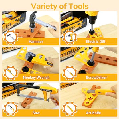 Zealous Kids Tool Set for Boys,Toddler Tool Set with Kids Tool Box & Electronic Toy Drill,Construction Pretend Play Tools for Kids,Toys for 3 4 5 Year Old Boys,Toddler Boy Toys - style: F-Play Tool Set