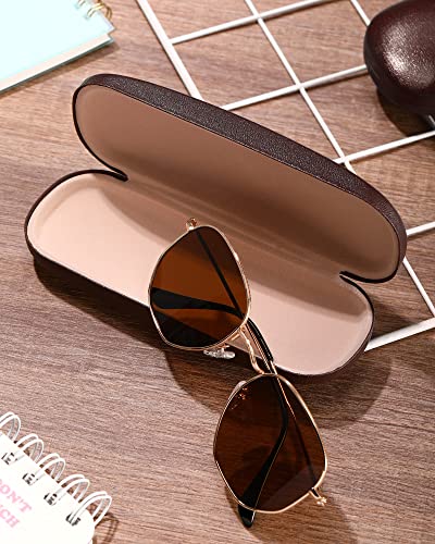Frienda 3 Pieces Hard Shell Glasses Case Eyeglass Case Protective Sunglass Holder with Cleaning Cloth for Men Women Unisex - color: Brown