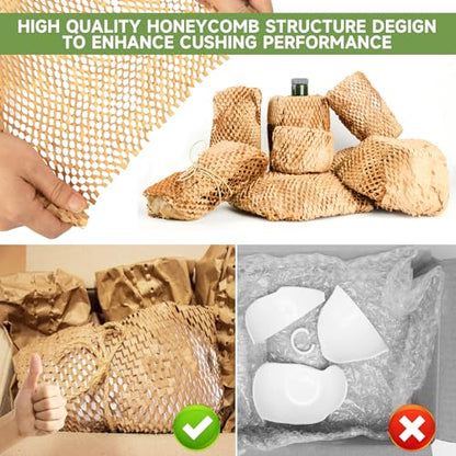 Honeycomb Packing Paper Wrap 15''x12000" (1000 ft), Substitute Alternative for Bubble Cushioning Wrap for Moving Shipping Packaging, Recyclable Moving Supplies with 48 Fragile Sticker Labels - size: 15''x1000'