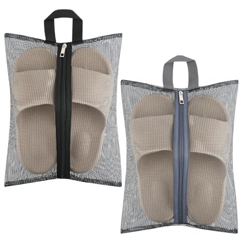2 Pcs Shoe Bags for Travel, Mesh Breathable Sneaker Bags Portable Shoe Storage Organizer with Handle for Travel Gym Sport, Reusable Zipper Pouch for Women and Men