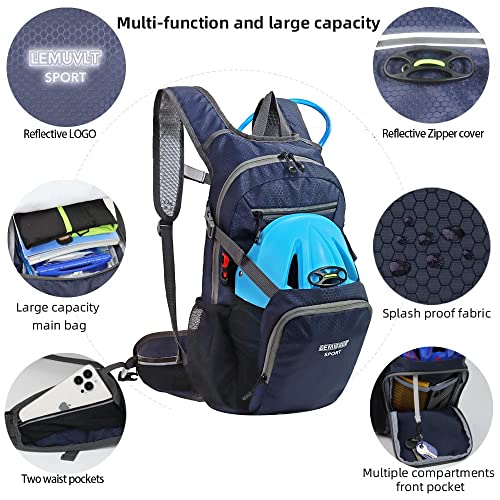 Hiking Daypack Waterproof Biking Backpack 15L Lightweight Durable Backpack for Ski Snowboarding Running MTB Cycling - color: Navy