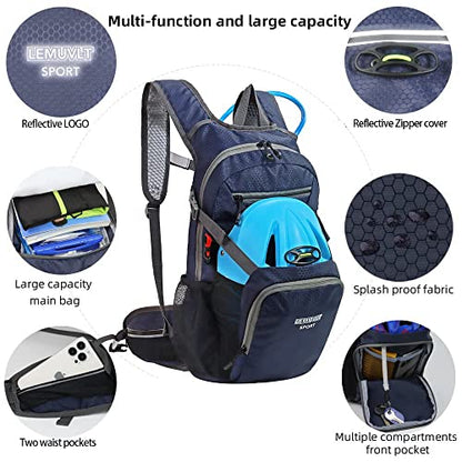 Hiking Daypack Waterproof Biking Backpack 15L Lightweight Durable Backpack for Ski Snowboarding Running MTB Cycling - color: Navy