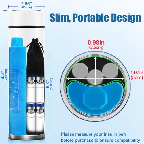 TSA Approved Insulin Travel Cooler – Compact Medication Travel Case for Diabetics – 60H Cooling for 2-3 Insulin Pens – Ideal Travel Cooler with Cold Gel Bottle for EpiPens (White) - color: White