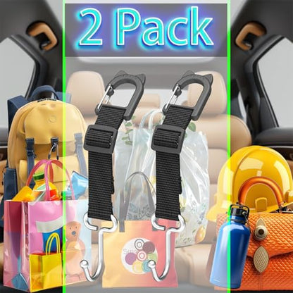 Purse Hook for Car, Adjustable Headrest Hooks, 2 Pack | 100 LBS Heavy Duty, Metal Construction, Includes Carabiner, Easy Install - style: DL2